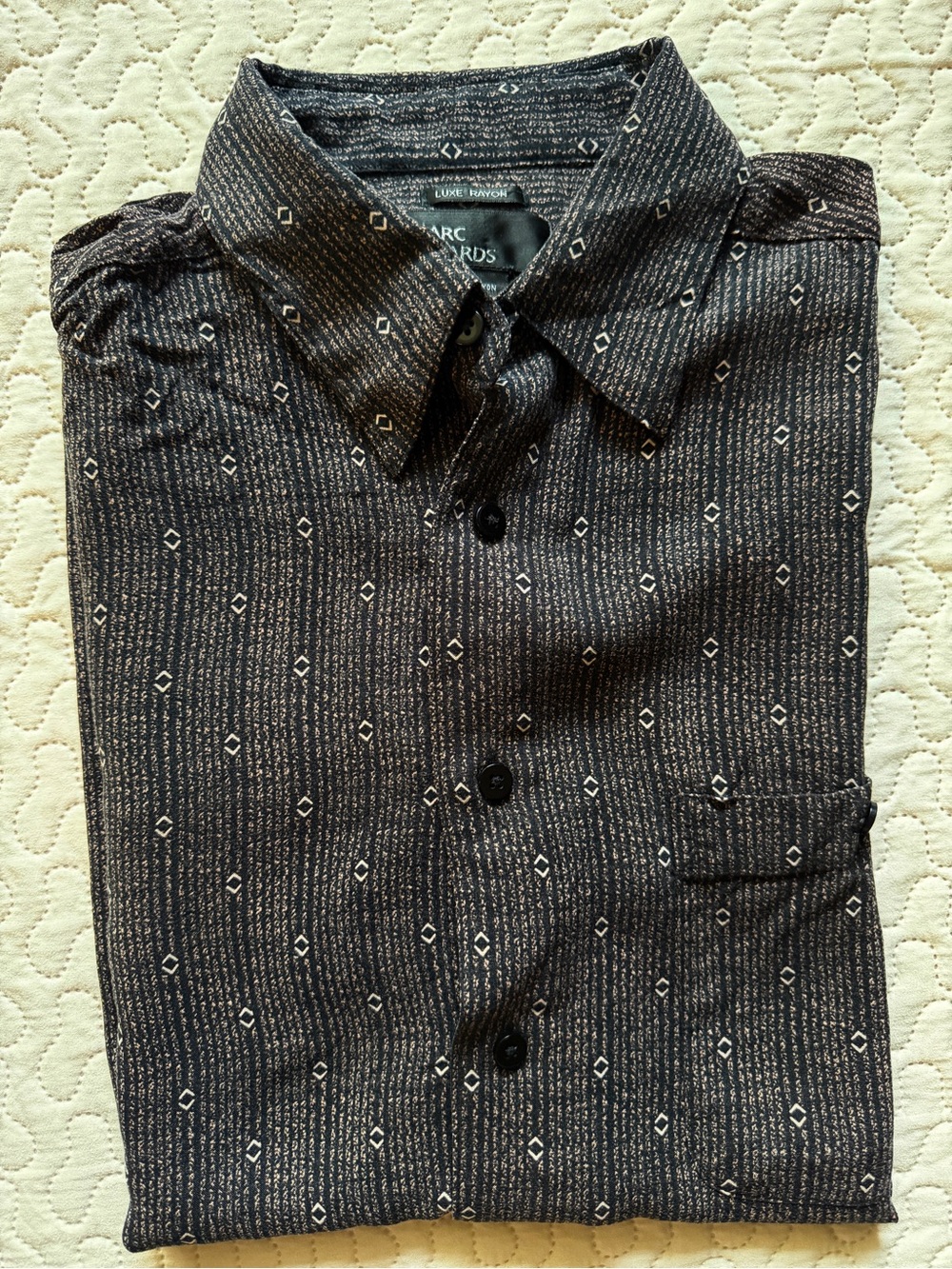 Marc Edwards Luxe 100% Rayon Medium Black and Brown Patterned Button-Up Shirt